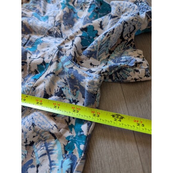 C.J. Banks Floral Button-Down Blouse 2X Blue Beige Short Sleeve Lightweight - Picture 6 of 6